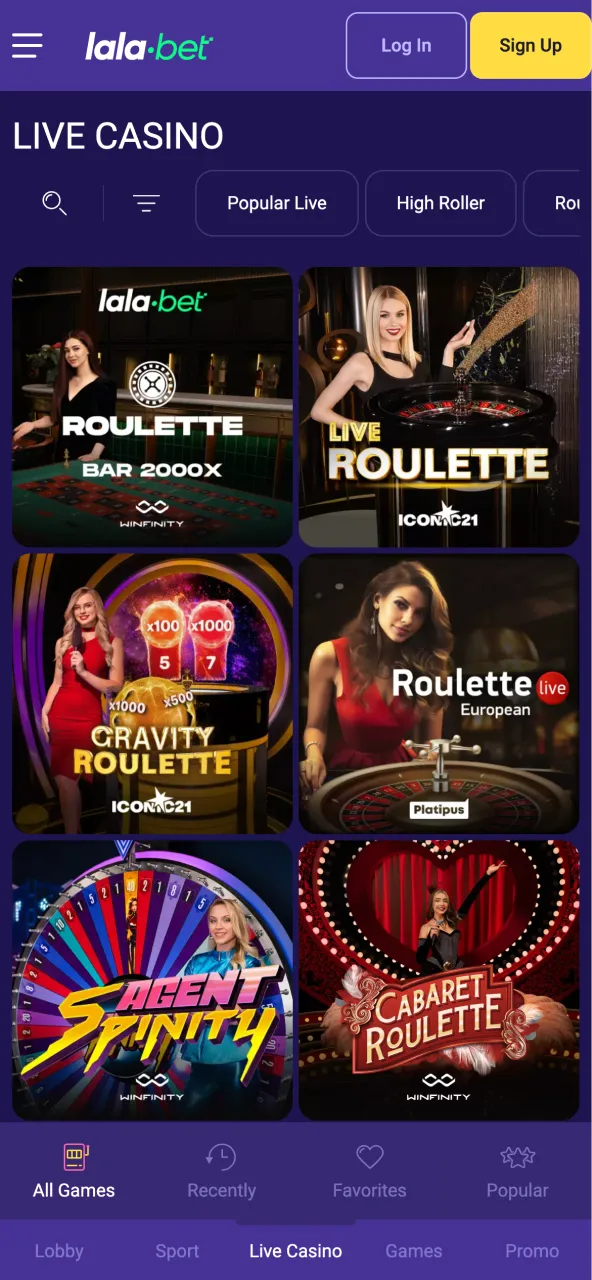 Explore Lalabet's Live Casino category for real-time games with live dealers.