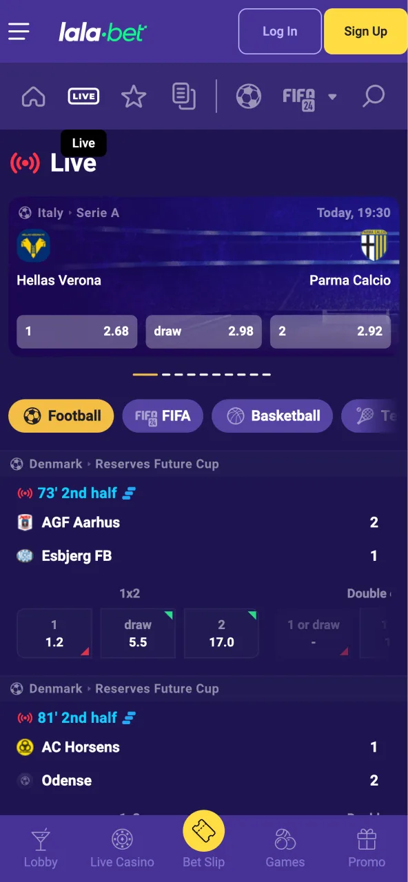 Dive into Lalabet's Live-sport section for real-time bets on ongoing matches.