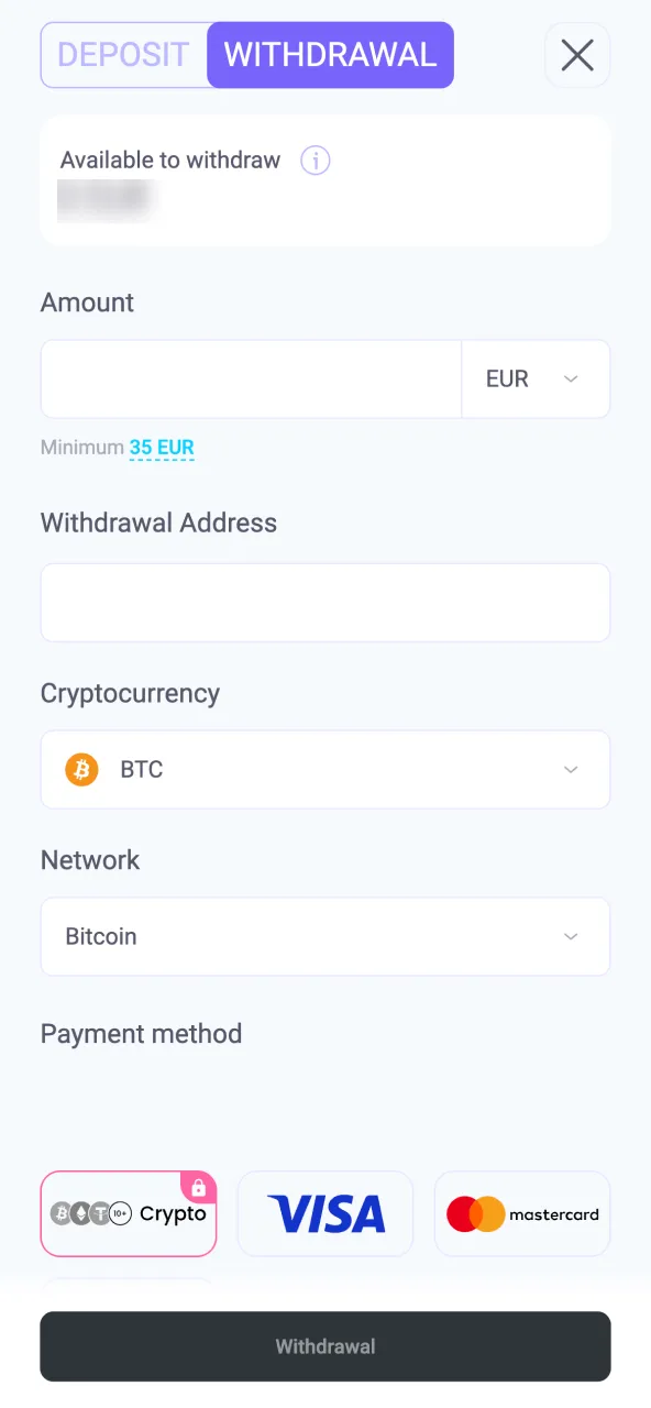 Open Lalabet's withdrawal feature by accessing 'Finance' under the 'Profile' menu.