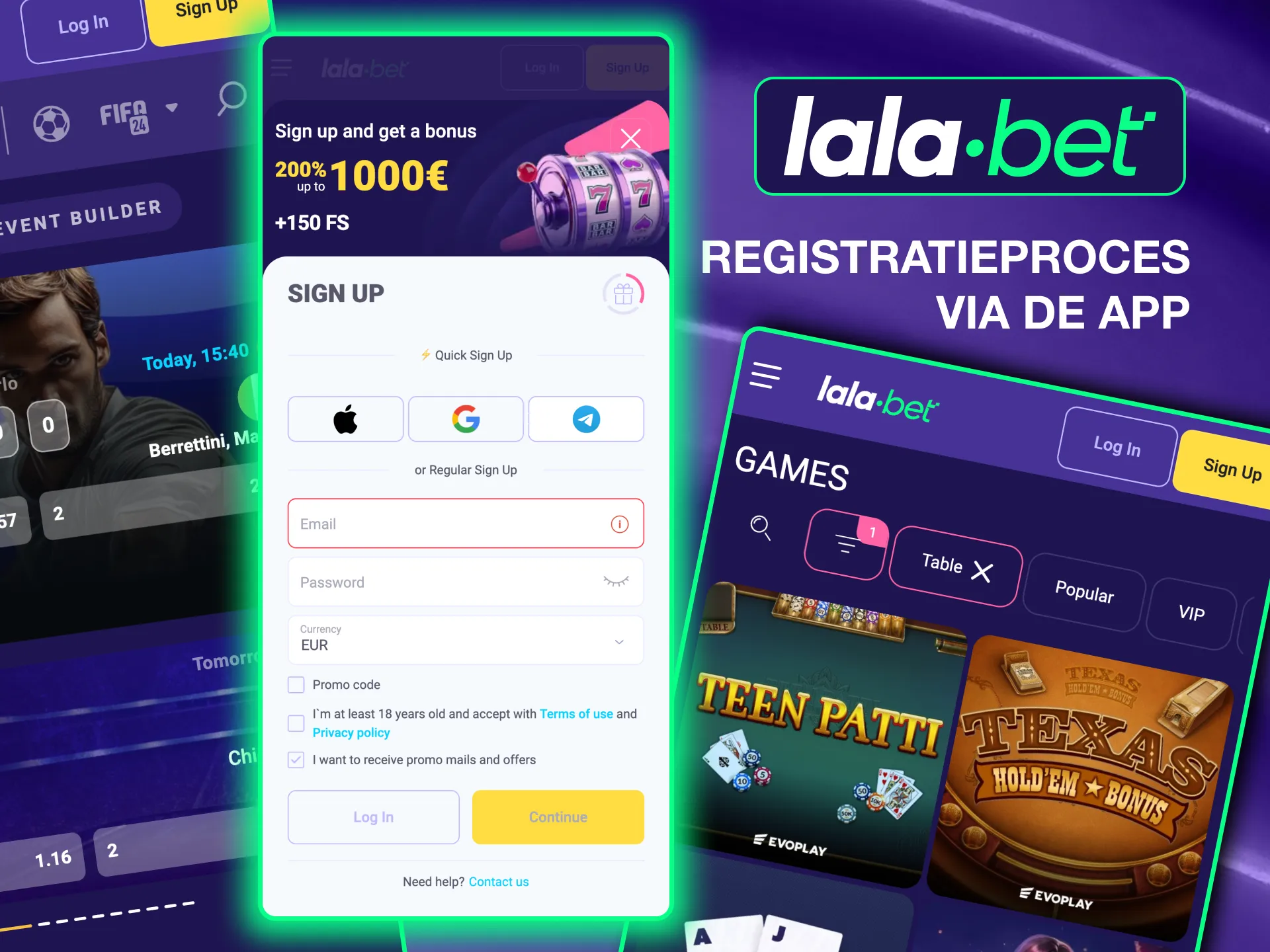 Follow Lalabet's app registration process to join quickly and conveniently as a customer.