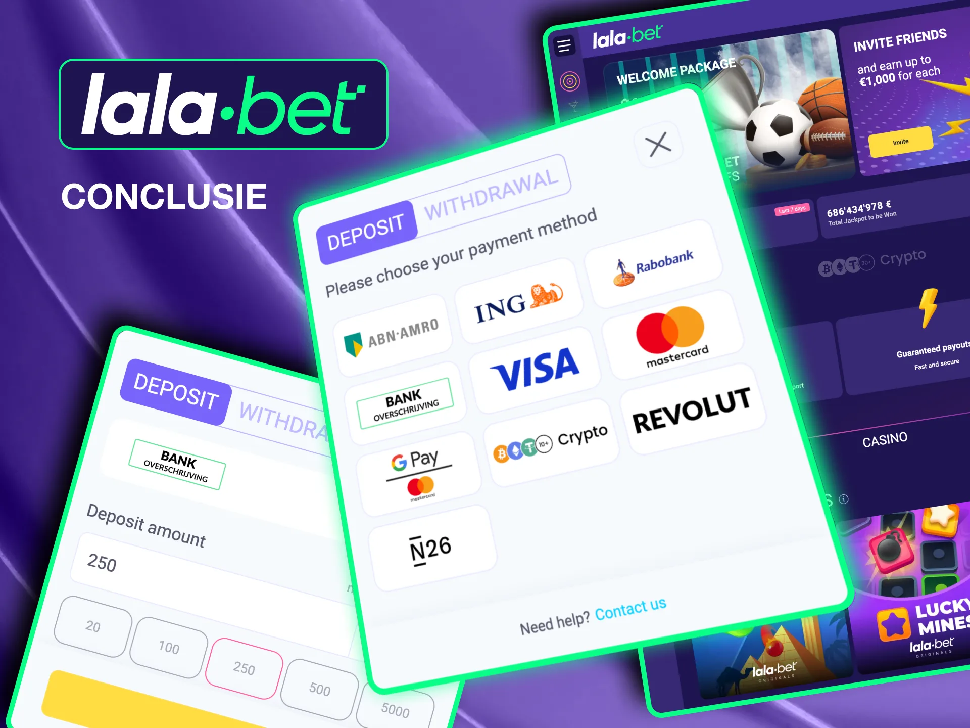 Lalabet deposits are quick and seamless, with cryptocurrency options and no transaction fees.