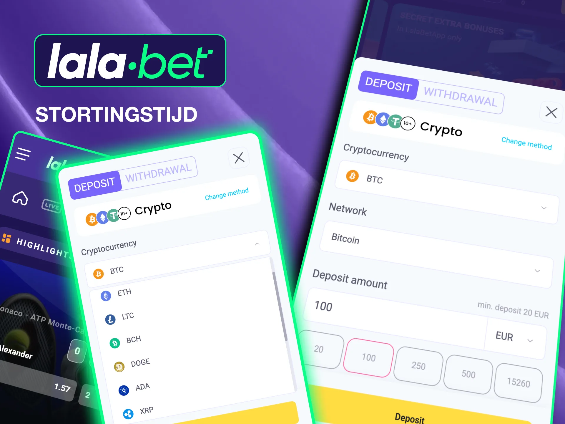 Lalabet deposits via cryptocurrency are processed quickly, often instantly.