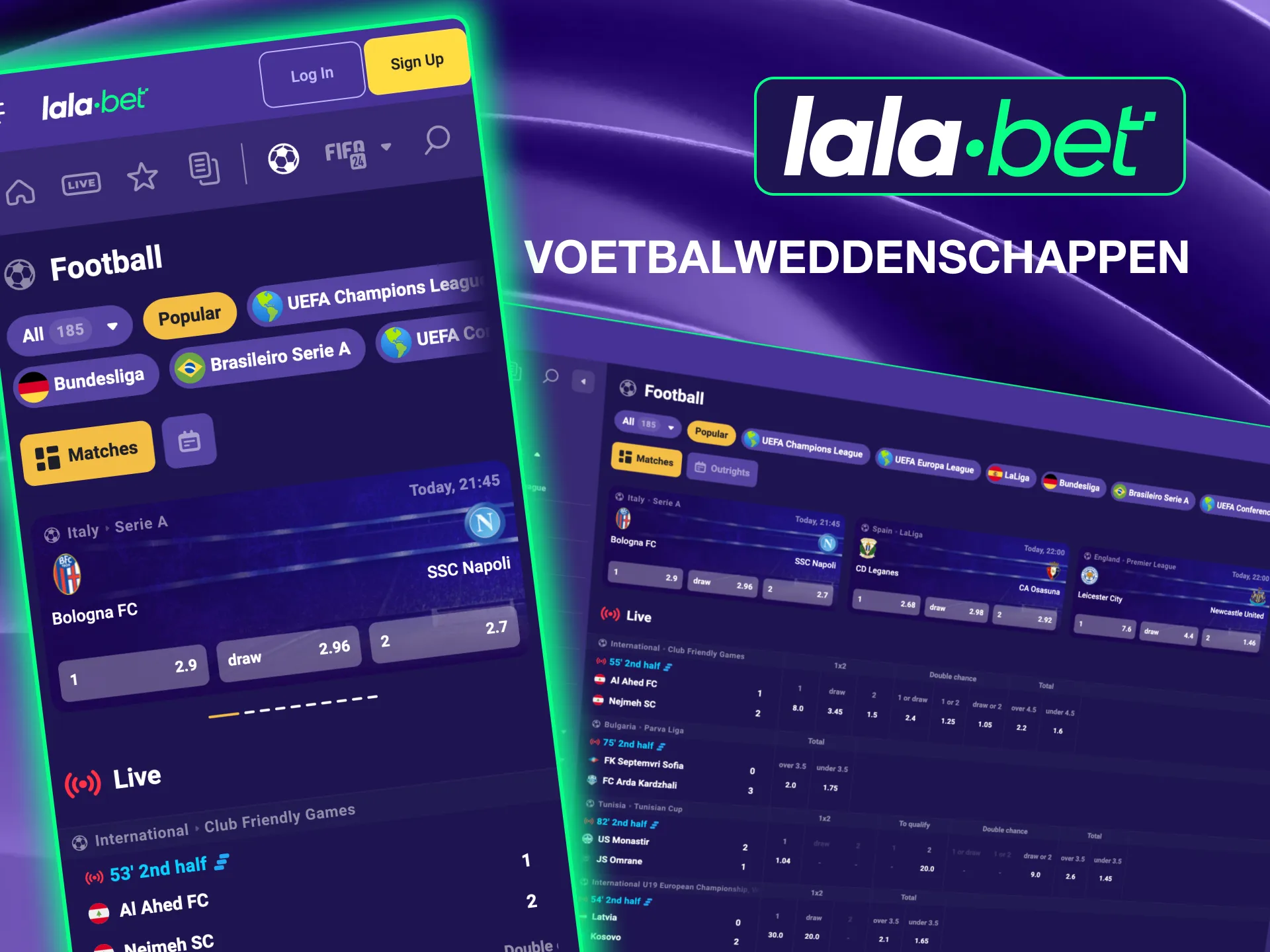 Bet on football with Lalabet, featuring top leagues like the Champions League and Premier League.
