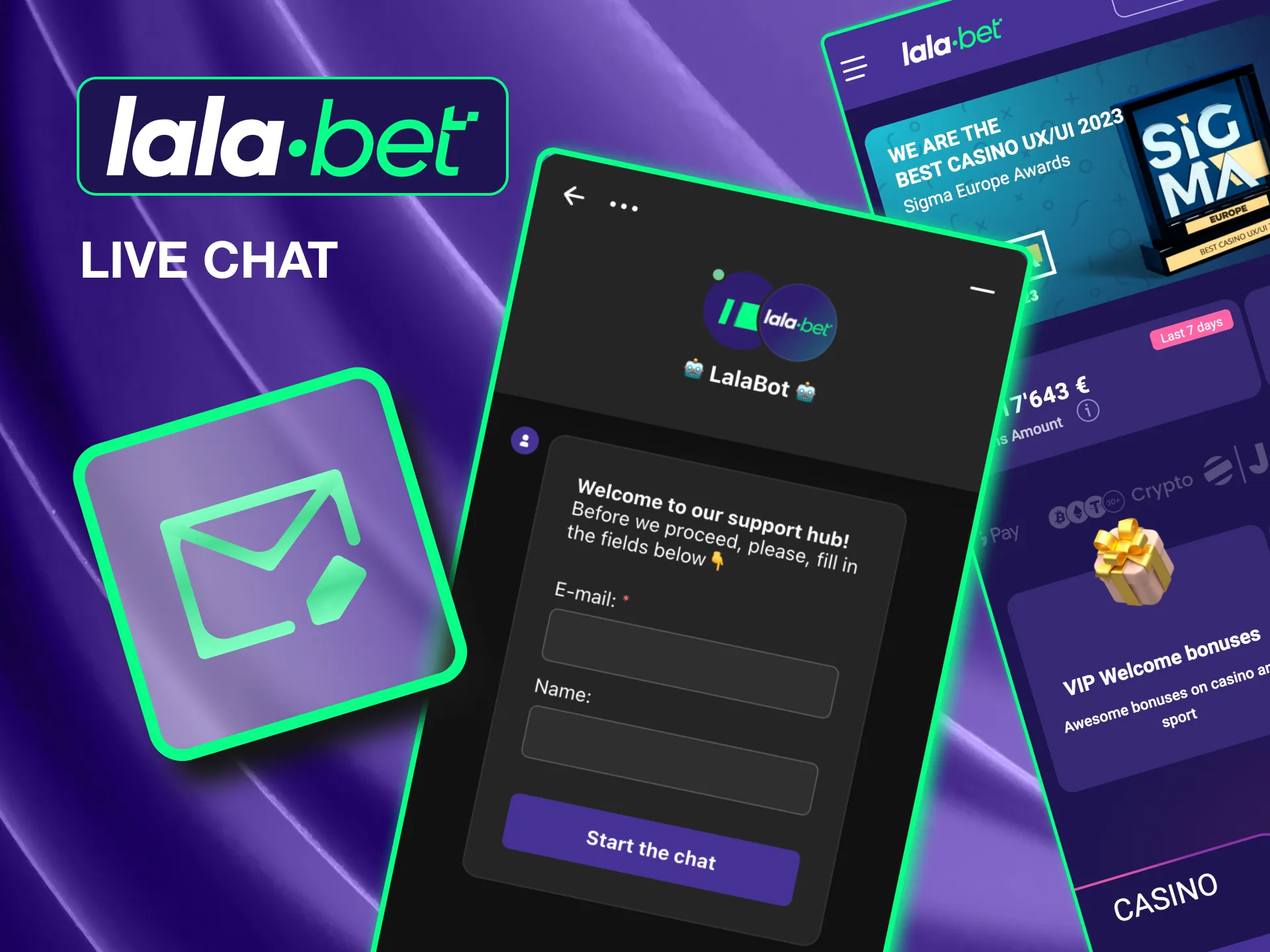 Resolve queries quickly with Lalabet's round-the-clock live chat assistance.