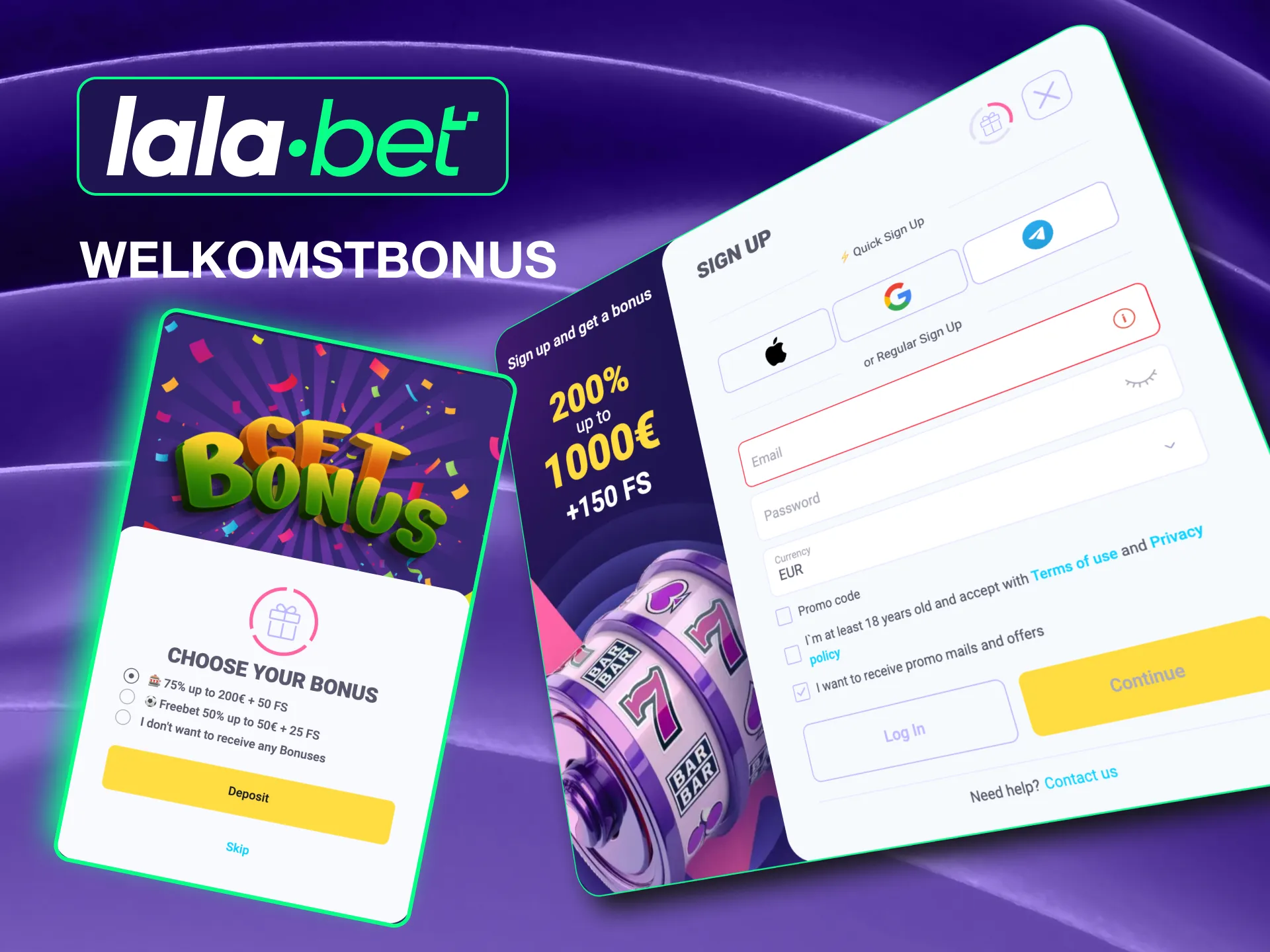 New players at Lalabet can unlock a 75% Welcome Bonus, offering up to 200 EUR instantly.