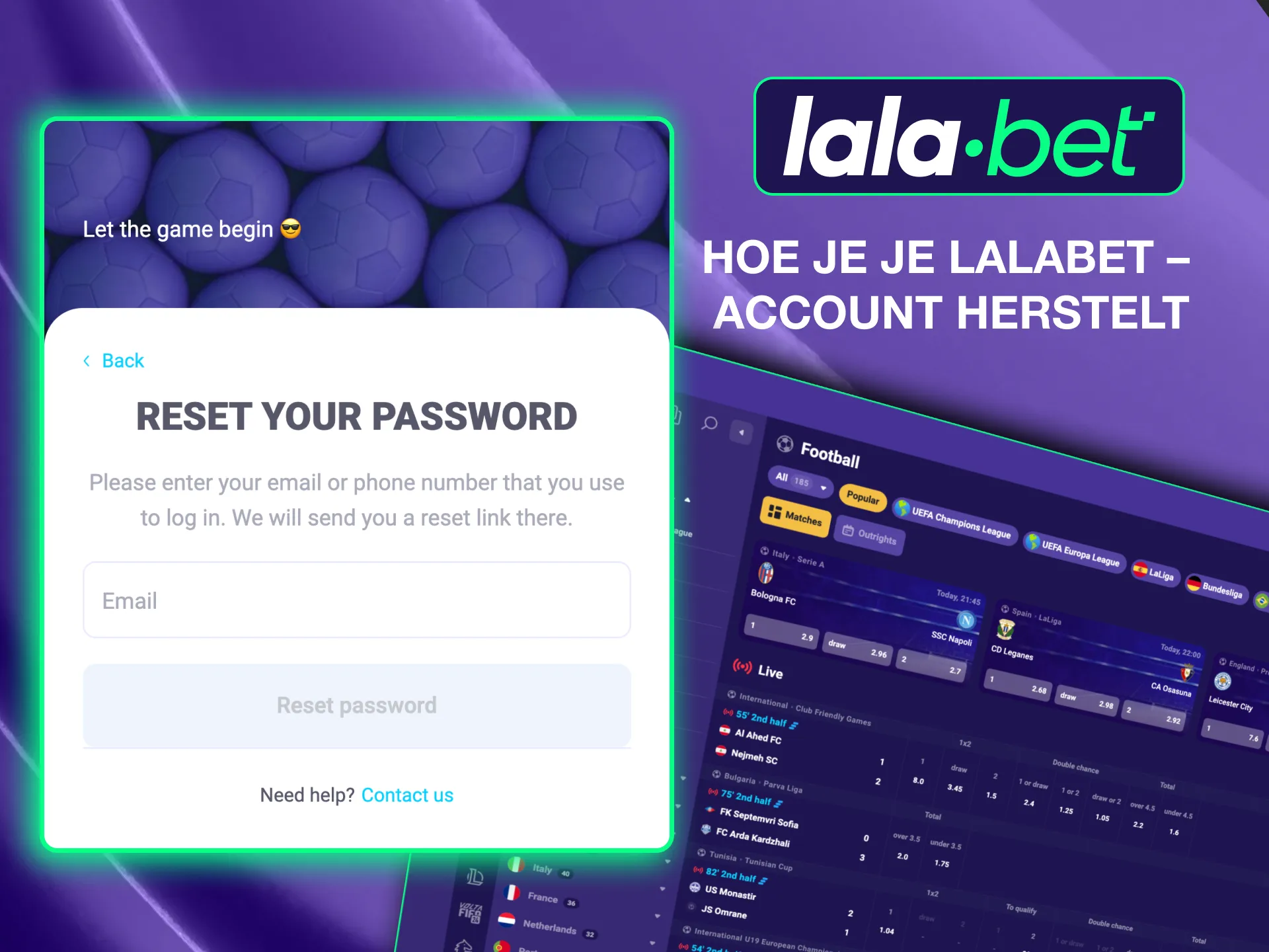 Lalabet account recovery involves entering email/phone, receiving a code.