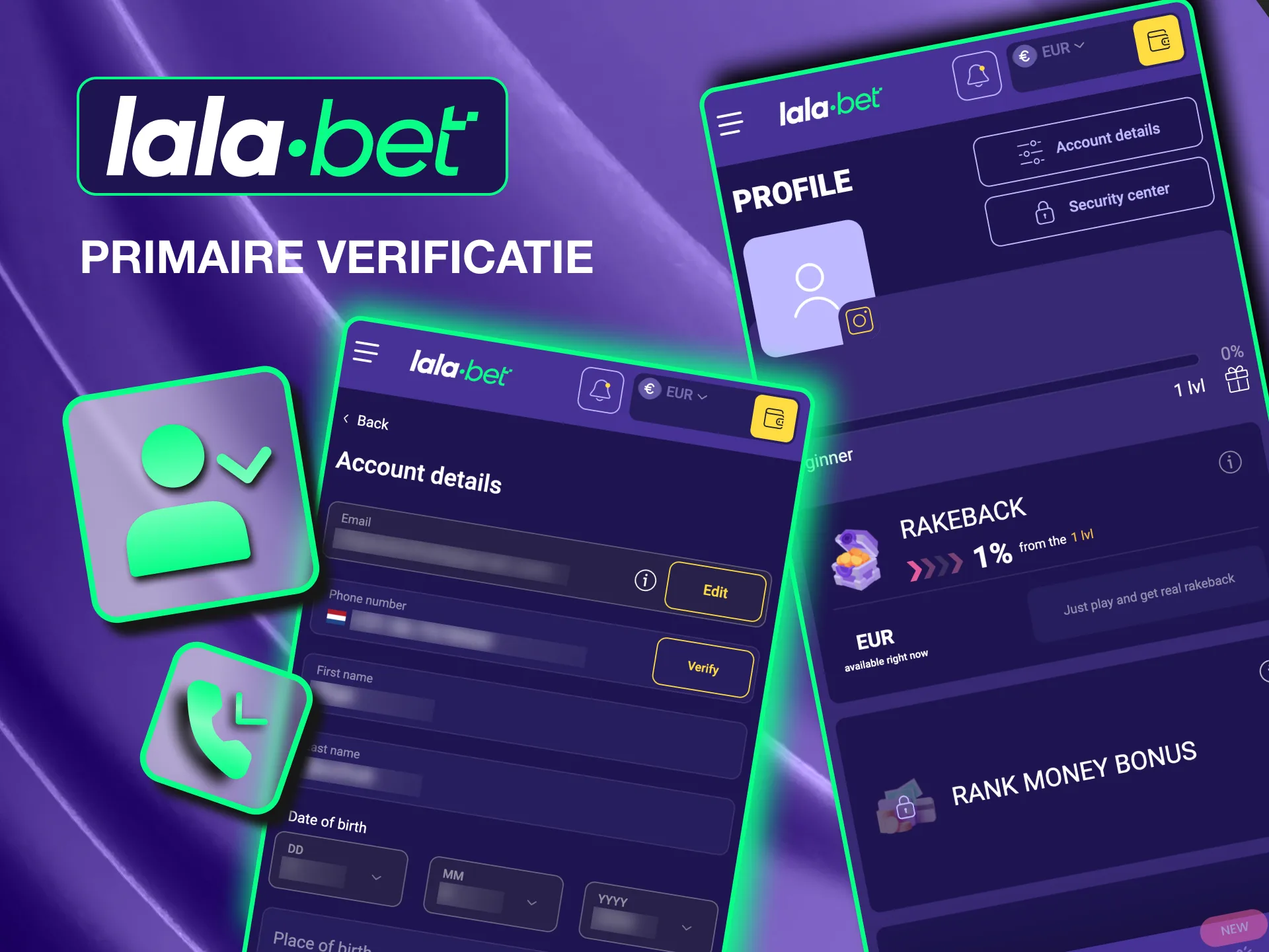 Verify your Lalabet account by confirming your phone number via an SMS code.