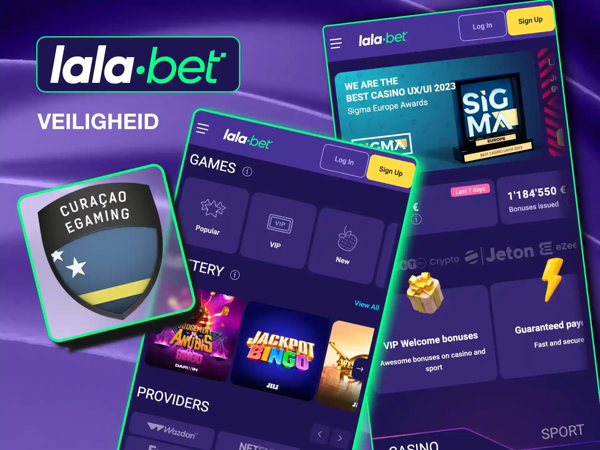 Lalabet is gecertificeerd door de Curaçaose e-Gaming Commissie en biedt een veilig en vertrouwd platform voor gebruikers.
