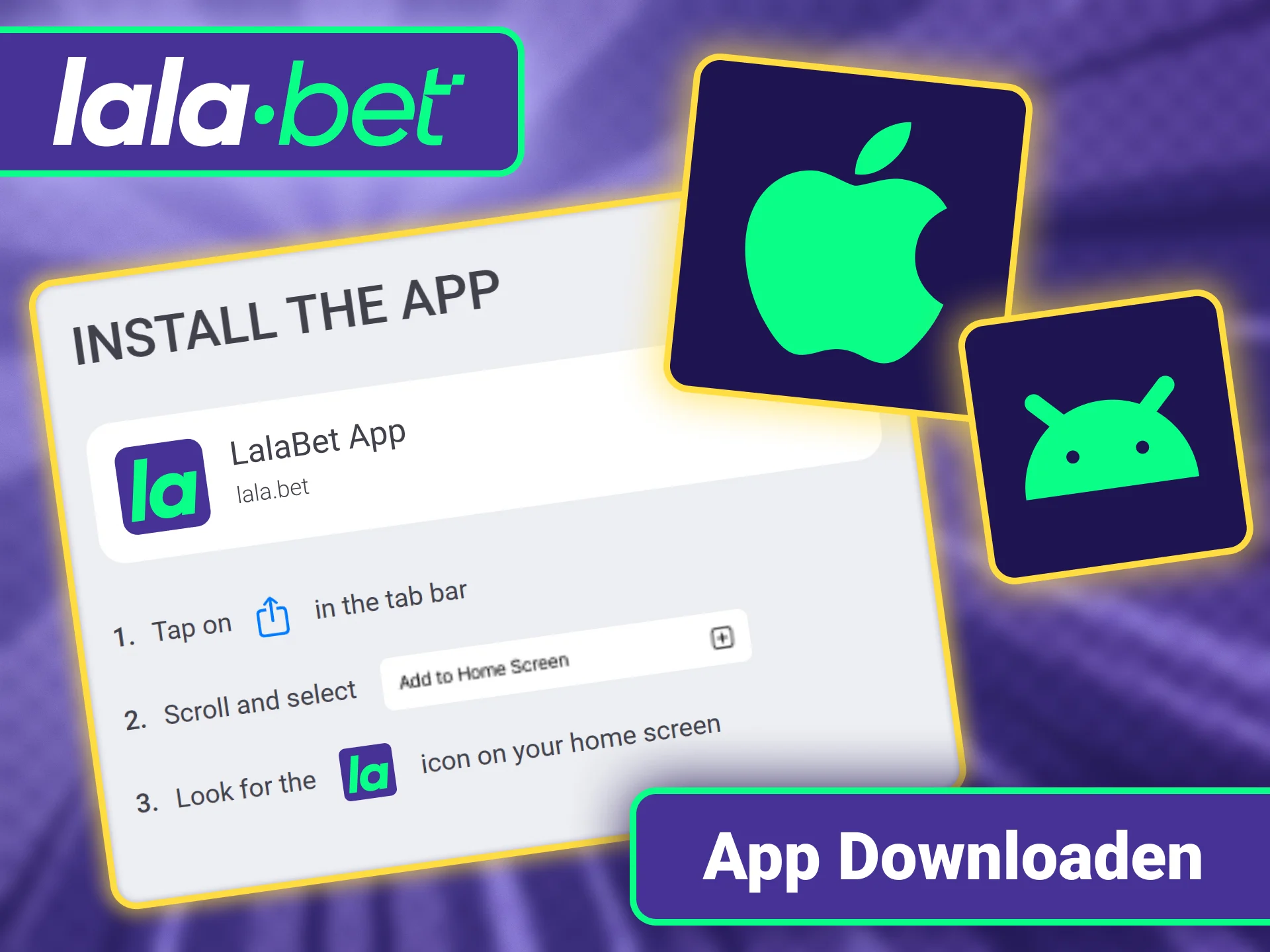 Installeer de mobiele app in vijf stappen op LalaBet officieel.