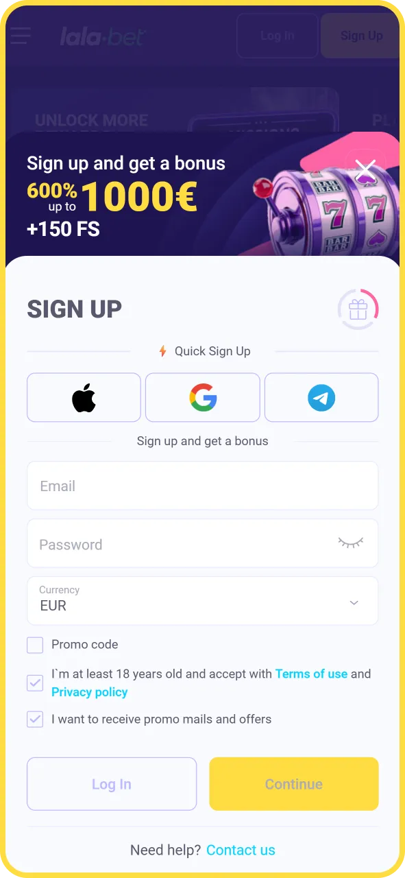 Registreer nu snel een nieuw mobiel speelaccount op LalaBet officieel.