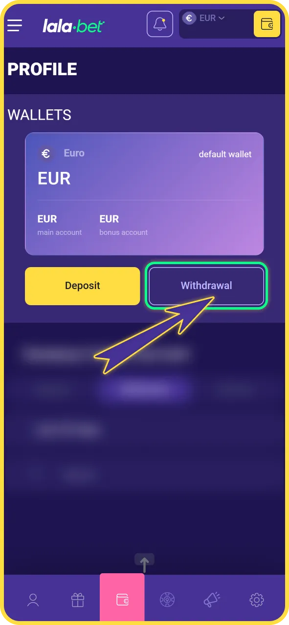 Ga naar het opnamegedeelte binnen jouw profiel van LalaBet officieel.