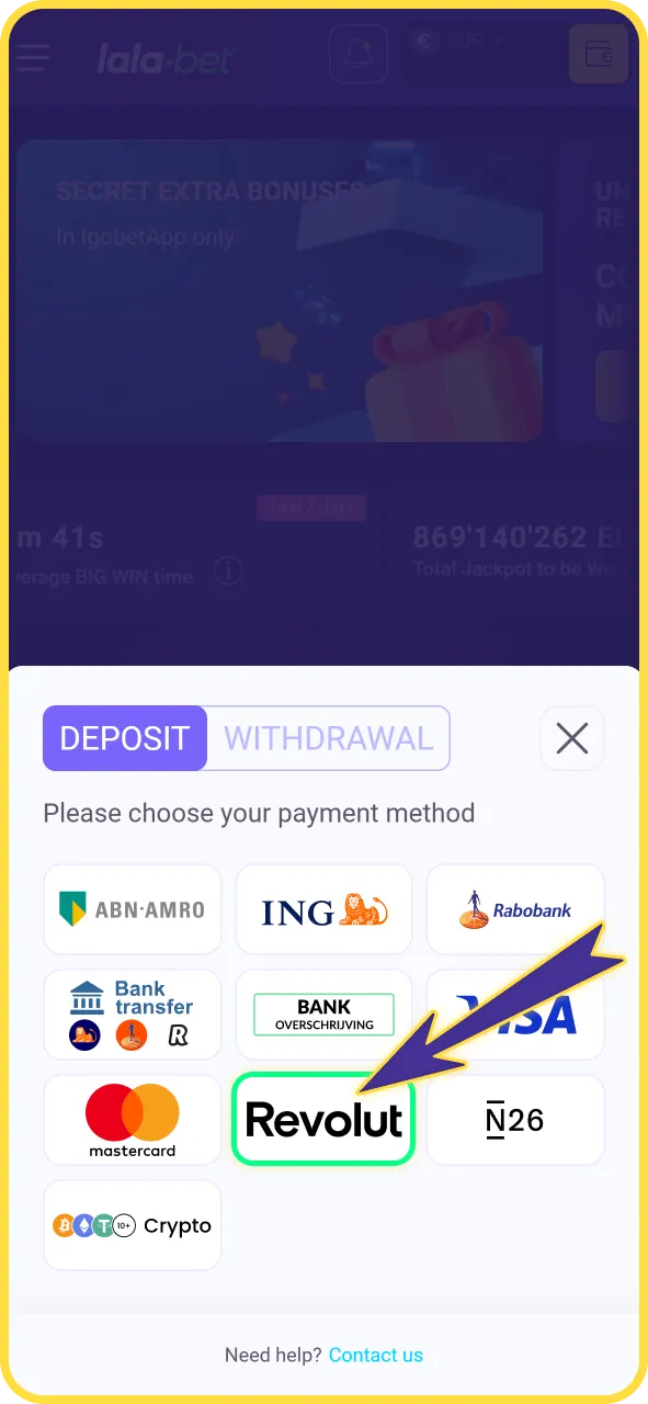 Selecteer een betrouwbare online betaalmethode op LalaBet officieel website.
