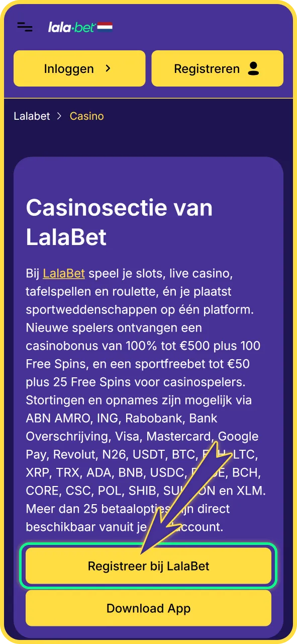 Start je online avontuur door te registreren op LalaBet officieel.