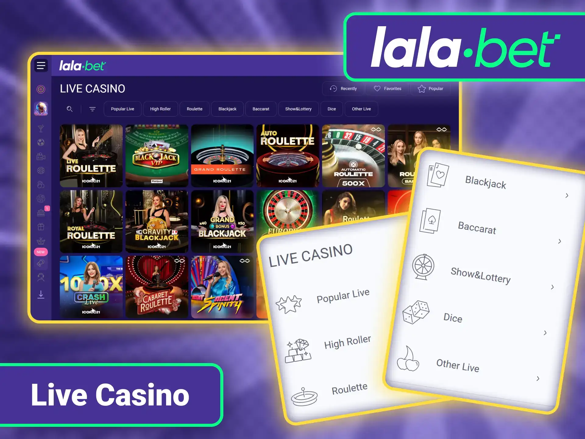 Speel live tafelspellen met echte dealers op LalaBet officieel.