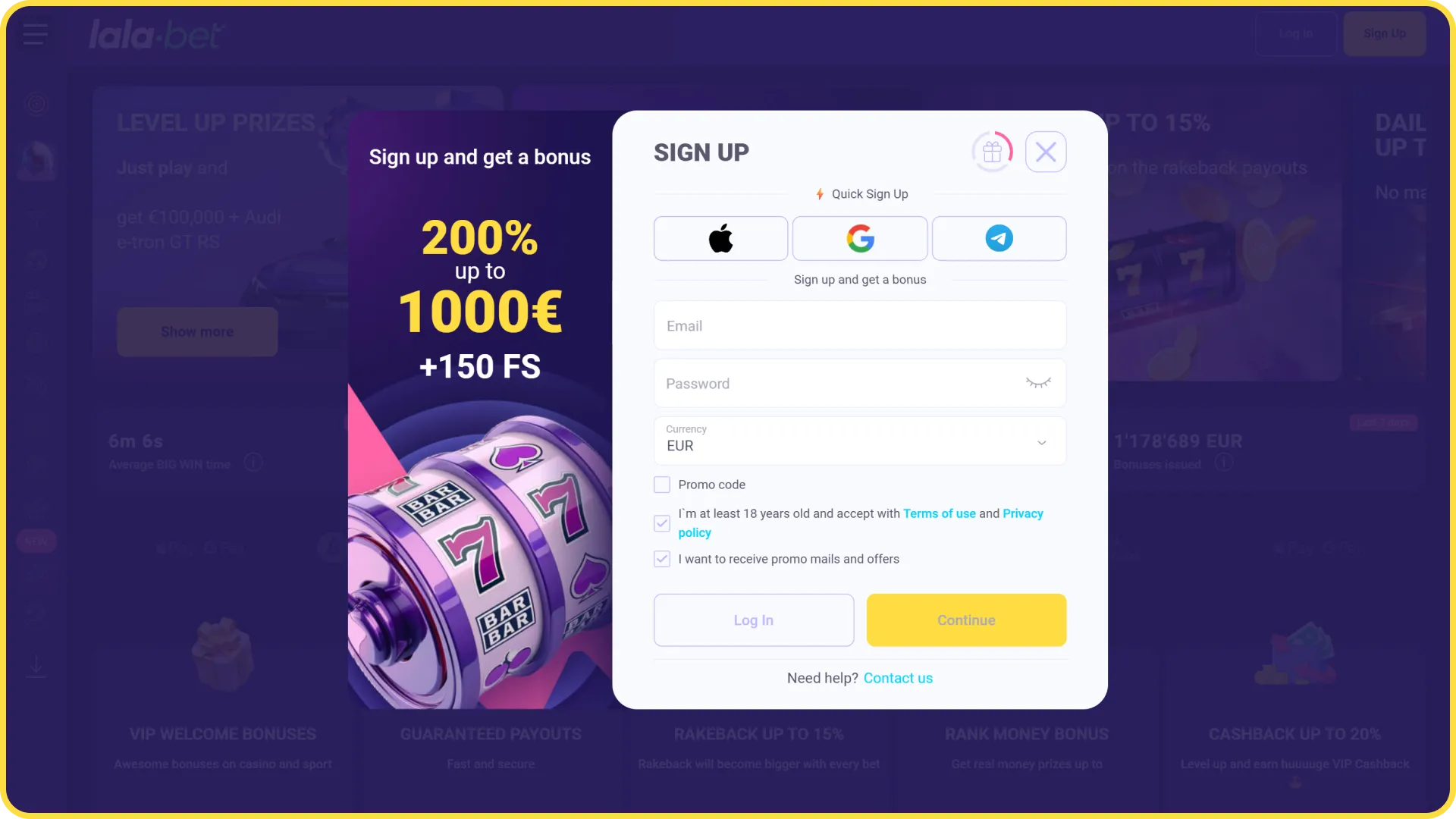 Open eenvoudig het online registratieformulier op LalaBet officieel platform.
